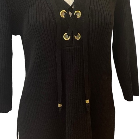 Michael Kors Sweater Cotton Lace Up Ribbed Gold Accents Sz. L - Picture 5 of 5